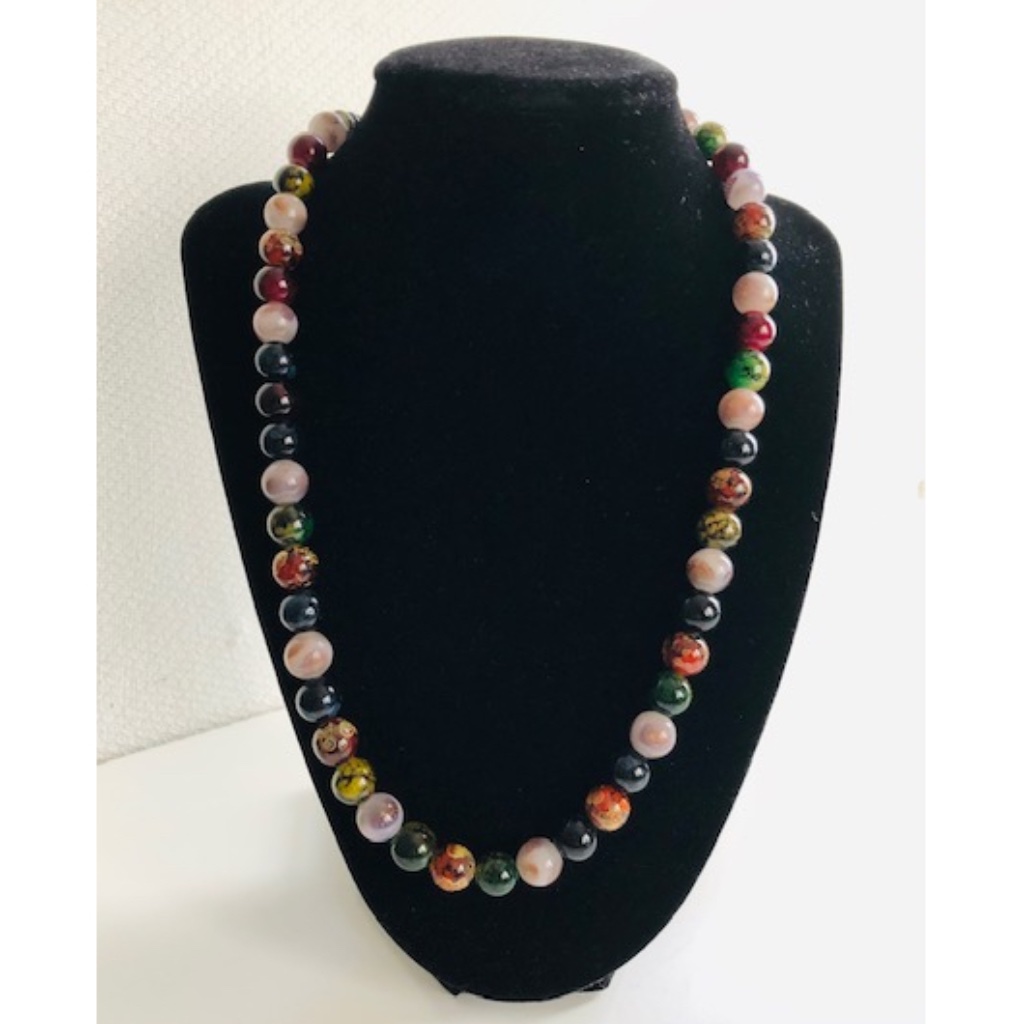Amber Brown Sard Agate Black Onyx Bead Necklace